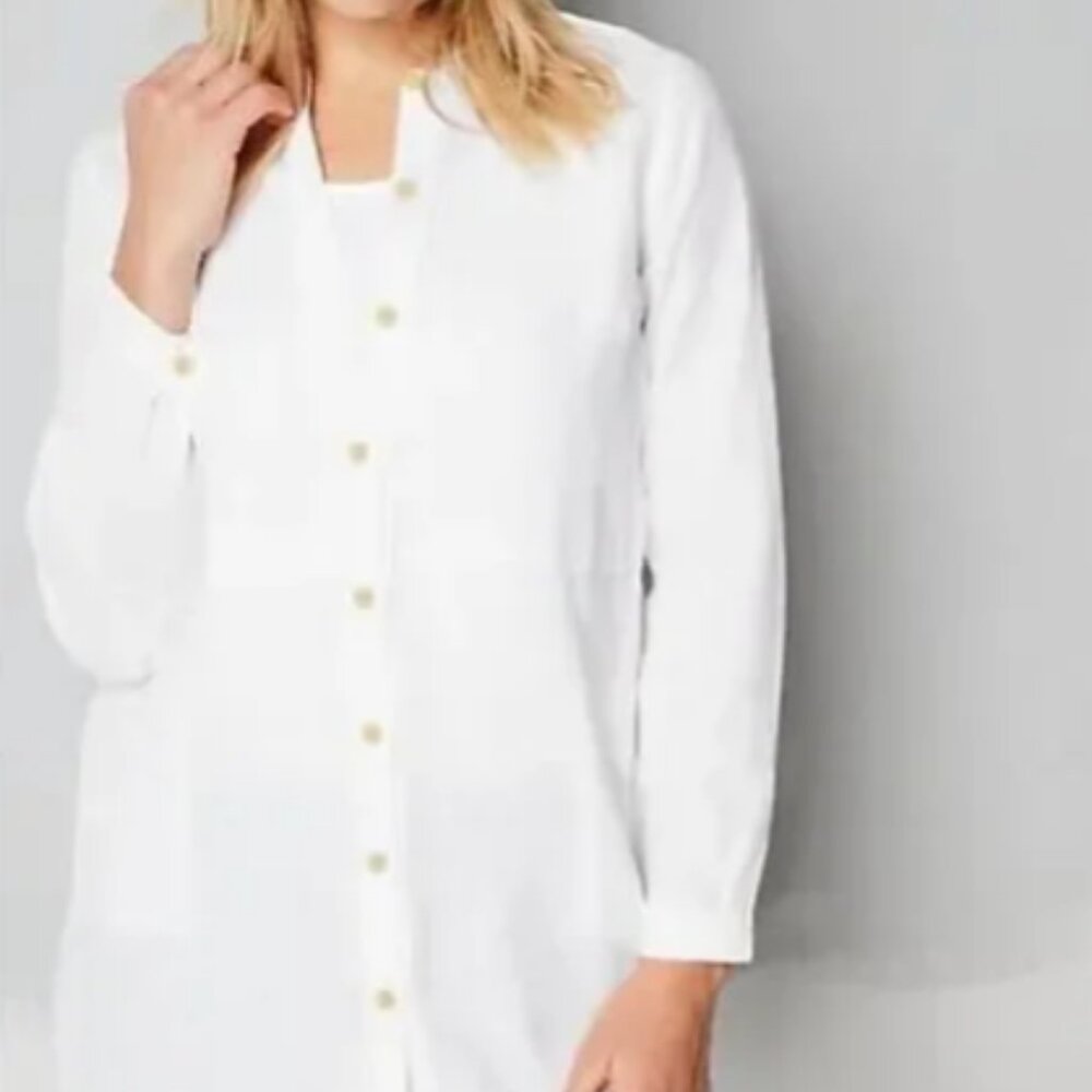 J. Jill 100% Linen White Long Tunic Blouse Jacket Women’s size M